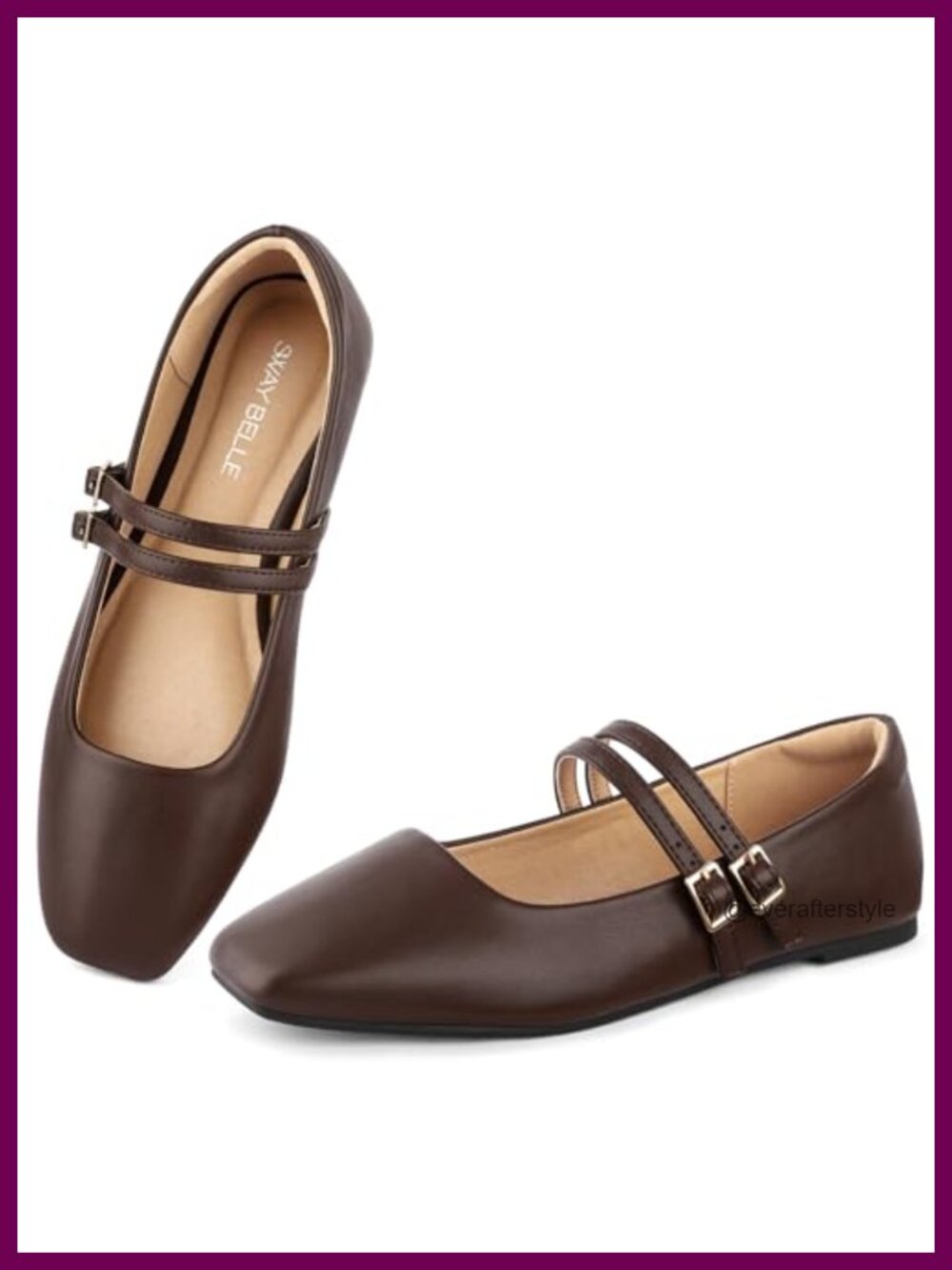 Womens Faux Leather Mary Jane Flats Square Toe Double Strap Ballet Casual Shoe